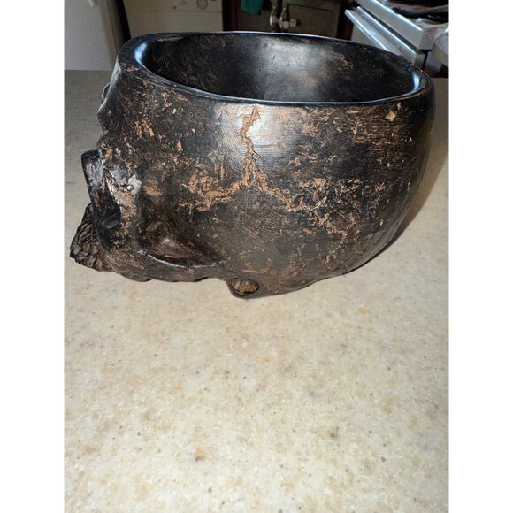 NWT Place & Time Scull Halloween Decorative Gothic Bowl/ Planter Flower Pot - Picture 2 of 11
